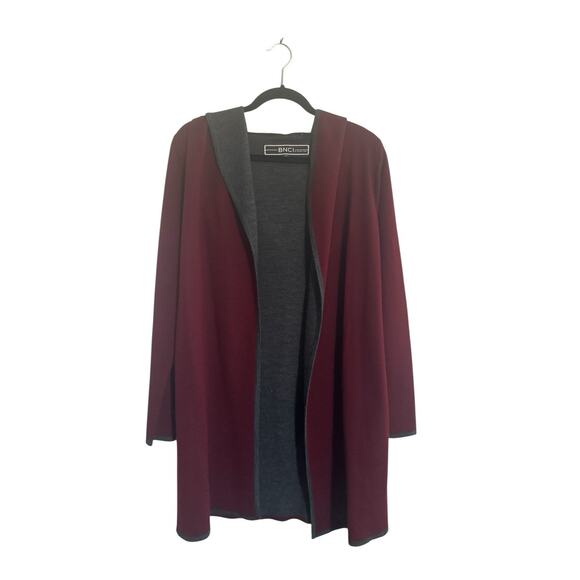 BNCI By Blanc Noir Hooded *READ* Sweater Cardigan Small Maroon Open Wool #5137 - Picture 1 of 12